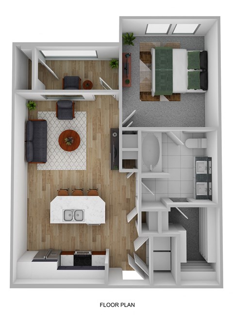 Floor plan for 1 bed, 1 bath, 700 sqft